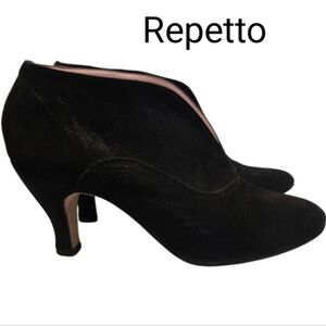 Repetto Glitter Black Leather Ankle Boots Minimalist Design Sz 7 Us /38 eur